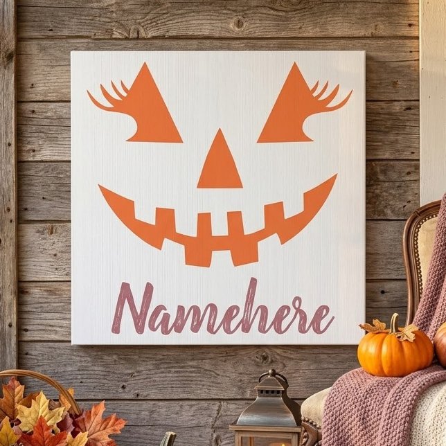 Custom Girly Jack O Lantern Pumpkin Halloween Tile (Creator Uploaded)