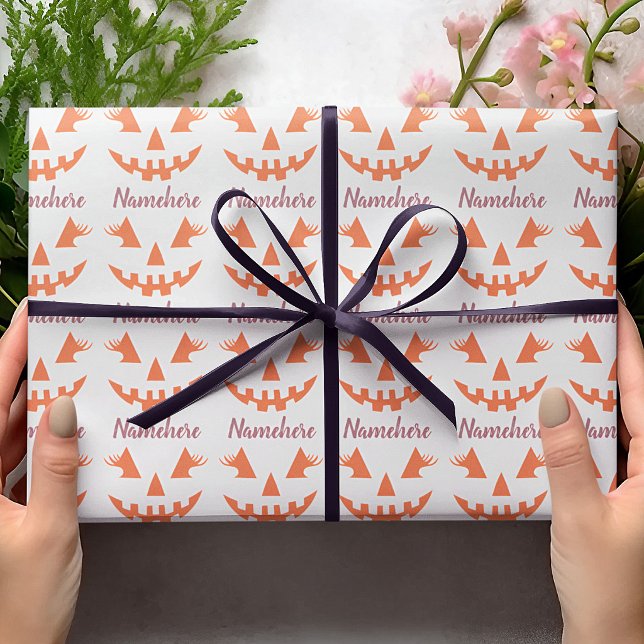 Custom Girly Jack O Lantern Pumpkin Halloween Wrapping Paper (Creator Uploaded)