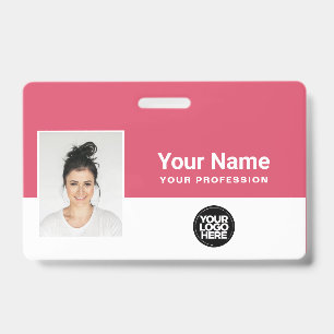 Custom Girly Pink Employee Logo Name ID Lanyard Badge