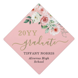 Custom Girly Pink Floral Graduation Tassel Topper
