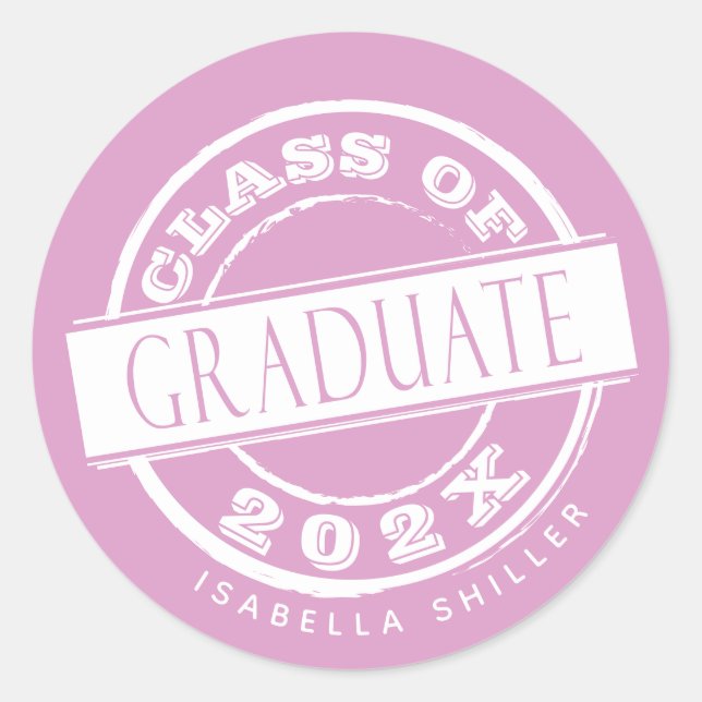 Custom Girly Pink Graduate  Classic Round Sticker (Front)