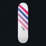 Custom Girly Pink Striped Skateboard<br><div class="desc">This girly skateboard is decorated with bold stripes of pink,  purple,  blue and white with black typography.
Customize it by changing the name or making it into a monogram instead.</div>