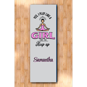 Custom Girly "Play like a girl" Funny Quote Pink Yoga Mat