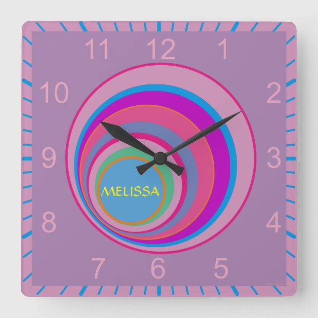Custom girly pretty swirl circles tornado cute art square wall clock (Front)