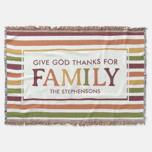 Custom GIVE THANKS Autumn Fall Stripes Family Throw Blanket
