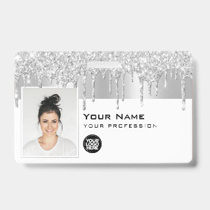 Custom Glam Employee Photo, Bar Code, Logo, Name Badge