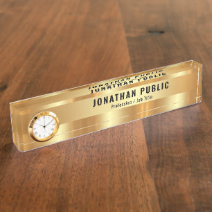 Custom Glamorous Stylish Template Luxe Gold Clock Nameplate