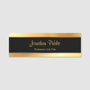 Custom Glamour Gold Rectangle Modern Hand Script Name Tag