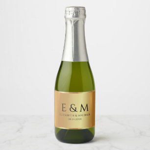 Custom Glamour Gold Text Monogram Save the Date Sparkling Wine Label