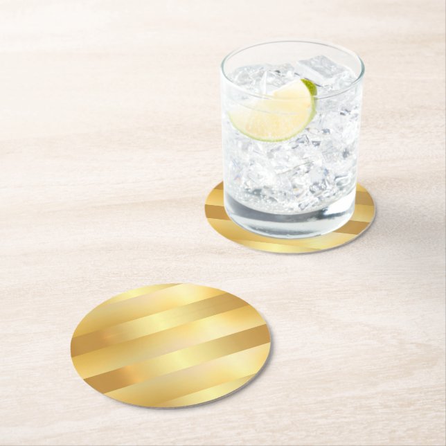 Custom Glamourous Gold Look Blank Modern Elegant Round Paper Coaster (Insitu)