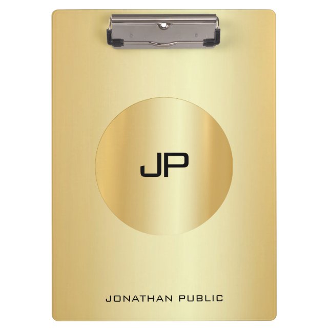 Custom Glamourous Gold Look Elegant Monogram Moder Clipboard (Front)