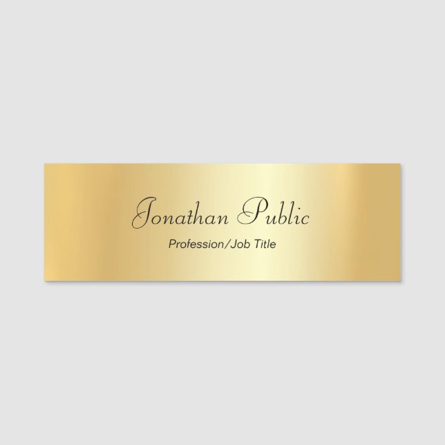 Custom Glamourous Gold Rectangle Modern Script Name Tag (Front)