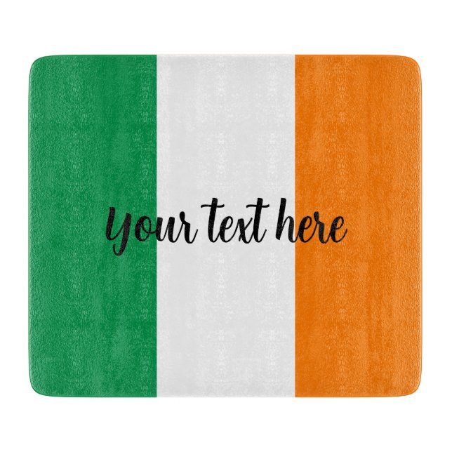 Custom glass cutting board with Irish flag design (Front)