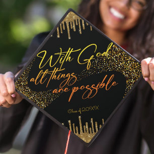 Custom Glitter Bible Verse Monogram Graduation Cap Topper