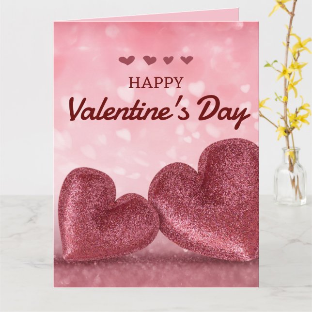Custom Glittering Purple Heart Shiny Valentine Card (Yellow Flower)