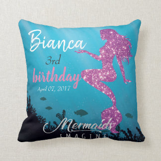 Custom Glittery Mermaid Backdrop Tapestry With Pho Throw Pillow