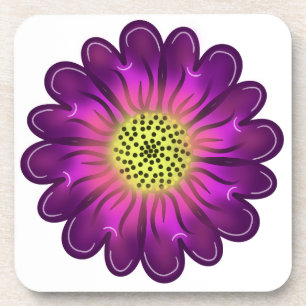 Custom Glowing Neon Purple & Pink Dahlia Flower Coaster