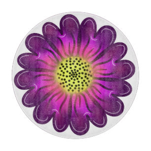 Custom Glowing Neon Purple & Pink Dahlia Flower Cutting Board