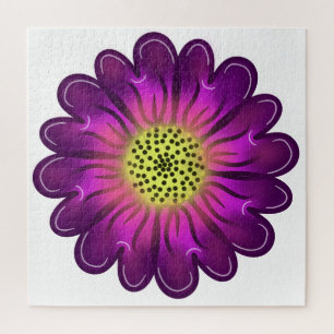 Custom Glowing Neon Purple & Pink Dahlia Flower Jigsaw Puzzle