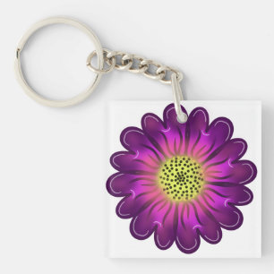 Custom Glowing Neon Purple & Pink Dahlia Flower Keychain