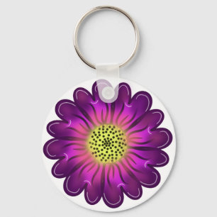 Custom Glowing Neon Purple & Pink Dahlia Flower Keychain