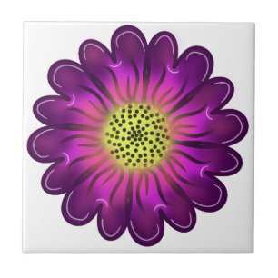 Custom Glowing Neon Purple & Pink Dahlia Flower Tile