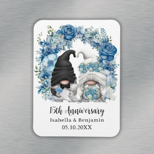 Custom Gnome Blue Flowers 15th Wedding Anniversary Magnet