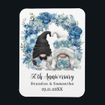 Custom Gnome Blue Flowers 50th Wedding Anniversary Magnet<br><div class="desc">Custom 50th wedding anniversary keepsake magnet with a design featuring a bride and groom gnomes and a blue floral arch illustration. Edit the template with any year and message.</div>
