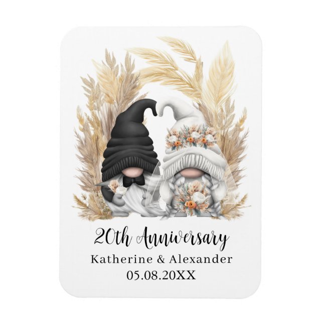 Custom Gnome Pampas Grass 20th Wedding Anniversary Magnet (Vertical)