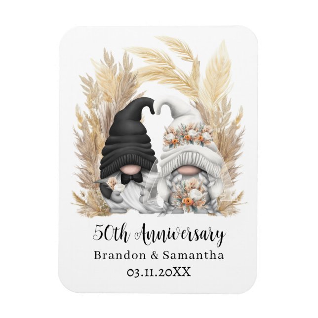 Custom Gnome Pampas Grass 50th Wedding Anniversary Magnet (Vertical)