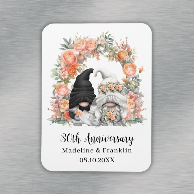 Custom Gnome Peach Floral 30th Wedding Anniversary Magnet (Custom Gnome Peach Floral 30th Wedding Anniversary Magnet
)