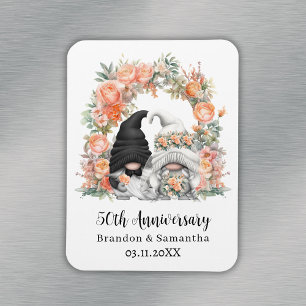 Custom Gnome Peach Floral 50th Wedding Anniversary Magnet
