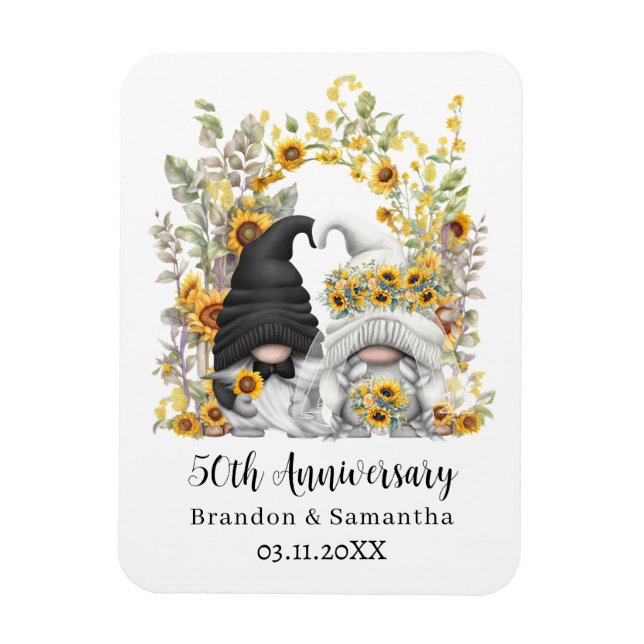 Custom Gnome Sunflower 50th Wedding Anniversary Magnet (Vertical)