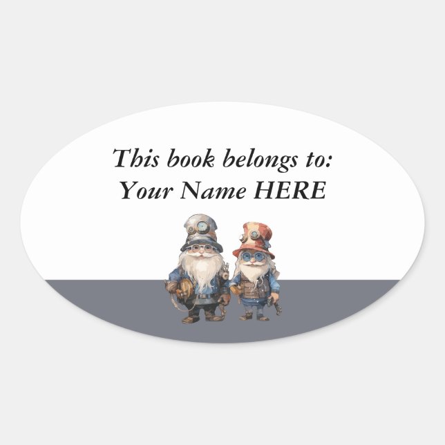 Custom Gnomes Forest Workers Ex Libris Bookplate  Oval Sticker (Front)
