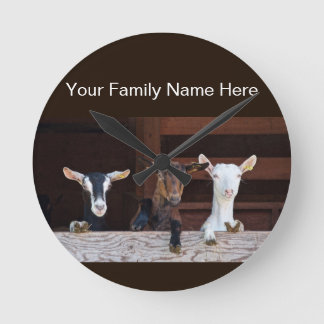 Custom Goats on A Wood Fence Round Clock