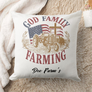 Custom “God Family Farming” Farmhouse Pillow