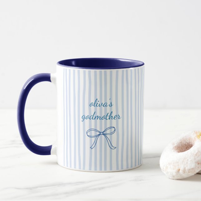 Custom Godmother Blue Stripe Ceramic Mug (With Donut)