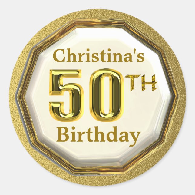 Custom Gold 50th Birthday Stickers (Front)