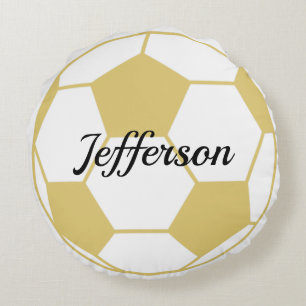  Custom Gold and white soccer ball football Round Pillow