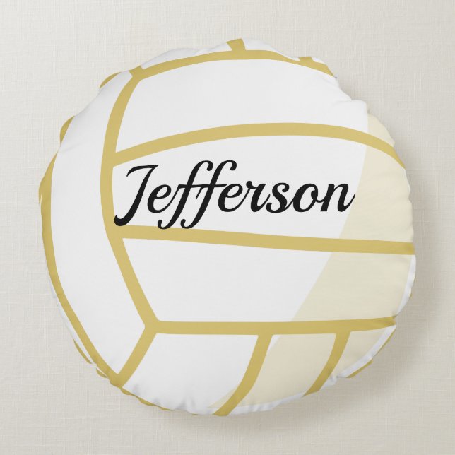  Custom Gold and white Volleyball Round Pillow (Back)