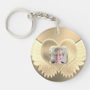 Custom Gold Angel Wings Add Photo Keychain