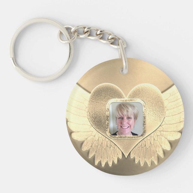 Custom Gold Angel Wings Add Photo Keychain (Front)