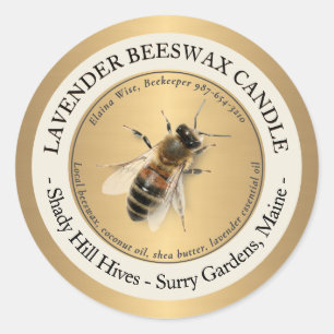 Custom Gold Beeswax Candle Label Honey Bee