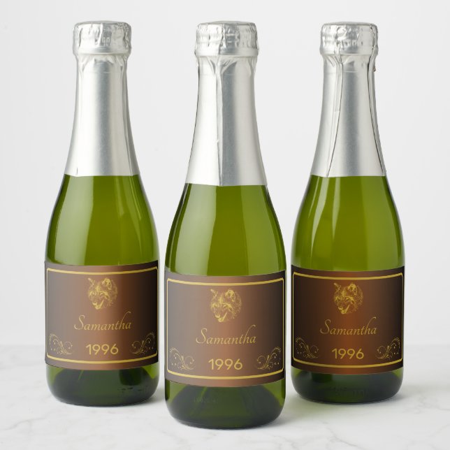 Custom Gold Birthday Name Mini Wine Labels Set. (Bottles)
