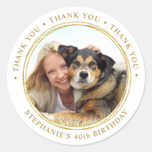 Custom Gold Birthday Party Thank You Photo Classic Round Sticker