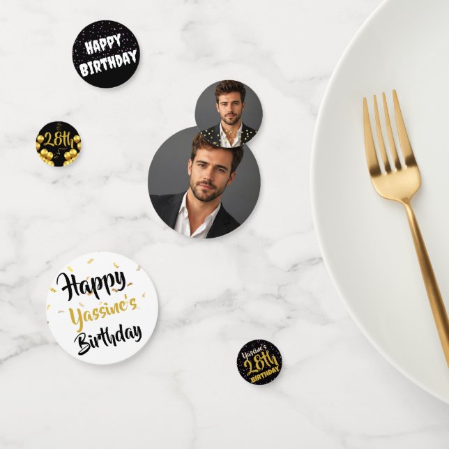 Custom Gold & Black Birthday Confetti Personalized (Group)