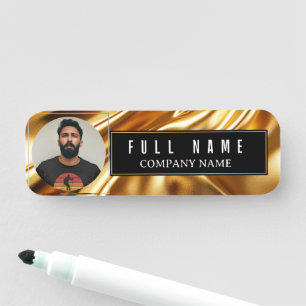 Custom Gold & Black Business Name Tag with Photo