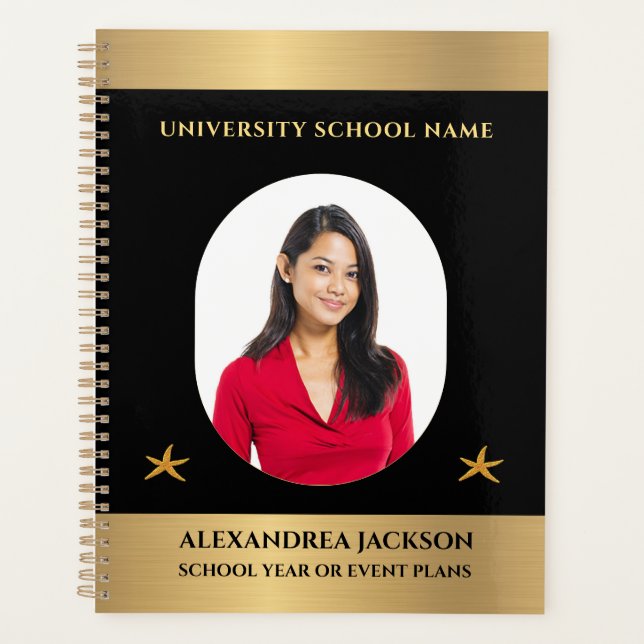 Custom Gold Black Elegant Photo Personalize Planner (Front)