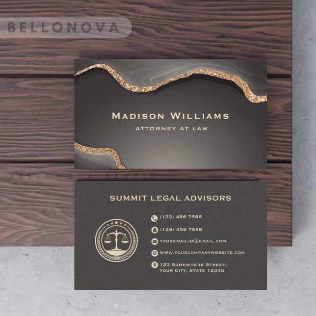 Custom Gold Black Grey Marble Monogram Law Office Business Card (Custom Gold Black Grey Marble Monogram Law Office Business Card)