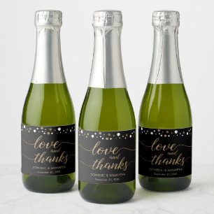 Custom Gold black Love and Thanks Virtual Wedding Sparkling Wine Label